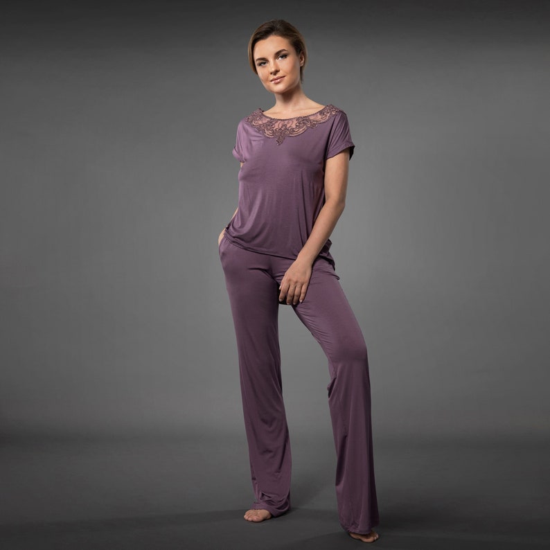 Sheer Loungewear Womens Pjs Lace Pajama Tshirt and Long Etsy