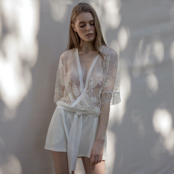 Ivory Lace Transparent Pajama Set Women Summer Pjs See Through Top and  Pajamas Pant Sexy Hot Ladies Sleepwear Plus Size Bride Nightwear 
