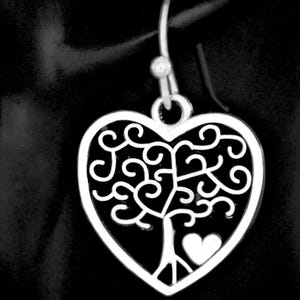 Heart Tree Earrings, Celtic Jewelry Gift, Tree of Life, Clip on or 925 Sterling Silver Lever Back, Stainless Steel Stud, Hook, Kidney Wire
