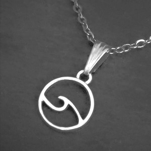 Wave Pendant Necklace on Cord or Chain, Unisex Ocean Sea Jewelry Gifts, Pendant Choker, Adjustable or 16 18 20 22 24 30 inch Stainless Steel