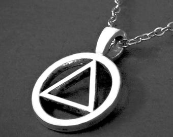 Unisex Sobriety Necklace, AA Pendant, Cord or Chain, Recovery Symbol