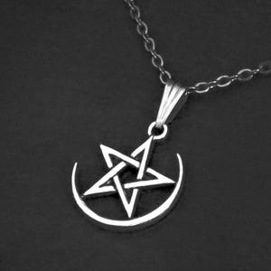 Pentagram & Moon Necklace, Wiccan Pendant, Cord or Chain, Unisex