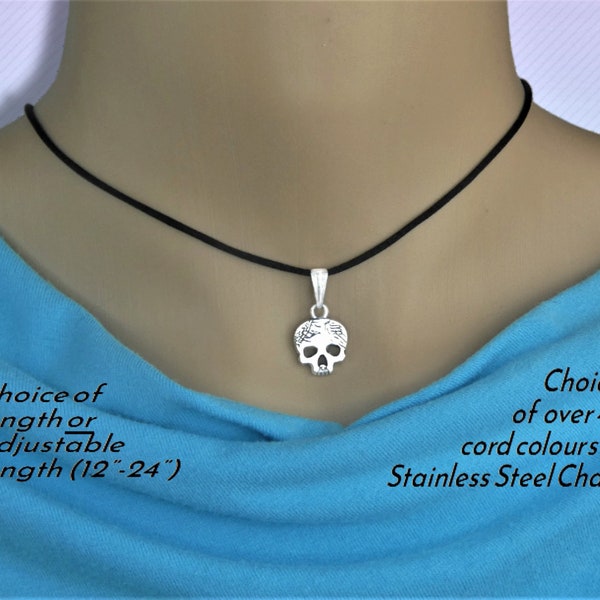 Unisex Schädel-Anhänger-Halskette an Schnur oder Kette, Halloween-Schmuckgeschenke, justierbarer Seil-Choker oder 16 18 20 22 24 30-Zoll-Edelstahl