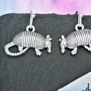 Armadillo Earrings, Unusual Animal Jewelry Gifts, Clip on or 925 Sterling Silver Lever Back, Stainless Steel Stud, Hypoallergenic Hook Wire