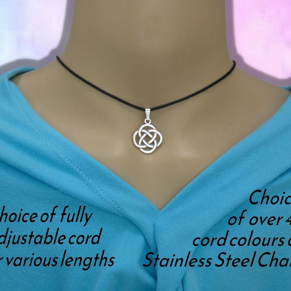 Celtic Knot Necklace, Cord or Chain, Unisex Dara Knot Jewelry Gift, Pendant Choker, Adjustable or 16 18 20 22 24 30 inch Stainless Steel