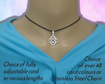 Celtic Knot Necklace, Cord or Chain, Unisex Dara Knot Jewelry Gift, Pendant Choker, Adjustable or 16 18 20 22 24 30 inch Stainless Steel