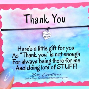 Thank You Gift Card or Bracelet, Funny Original Poem, Gift for Friend, Customised Colour Cord Rope String, Stocking Filler, Handmade  UK