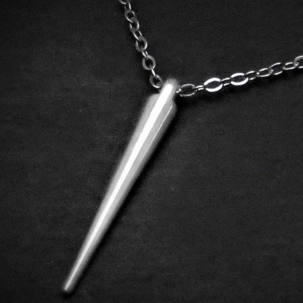 Simple 3cm Spike Pendant Necklace on Cord or Chain, 30mm Single Spike Rope Choker, Adjustable or 16 18 20 22 24 30 inch Stainless Steel