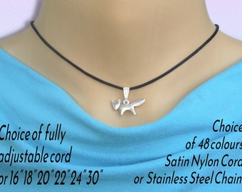 Unisex Simple Fox Pendant Necklace on Cord or Chain, Wildlife Jewelry Gifts, Adjustable Choker or 16 18 20 22 24 30 inch Stainless Steel