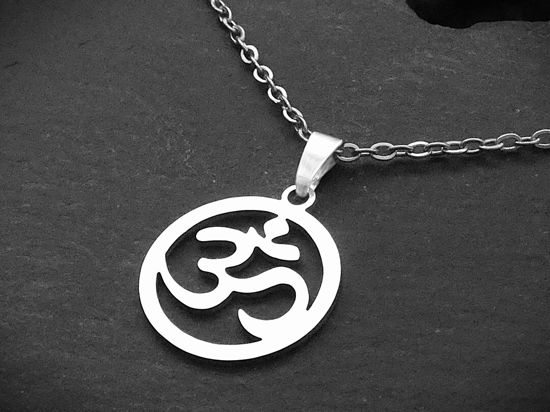 Unisex Stainless Steel OM Pendant Necklace on Cord or Chain, Aum Symbol