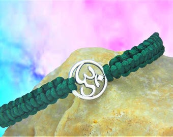 OM Bracelet, Ohm Aum OM Symbol, Unisex Yoga Jewelry Gifts, Adjustable Macrame Woven Knotted Cord Rope String Customised Colour