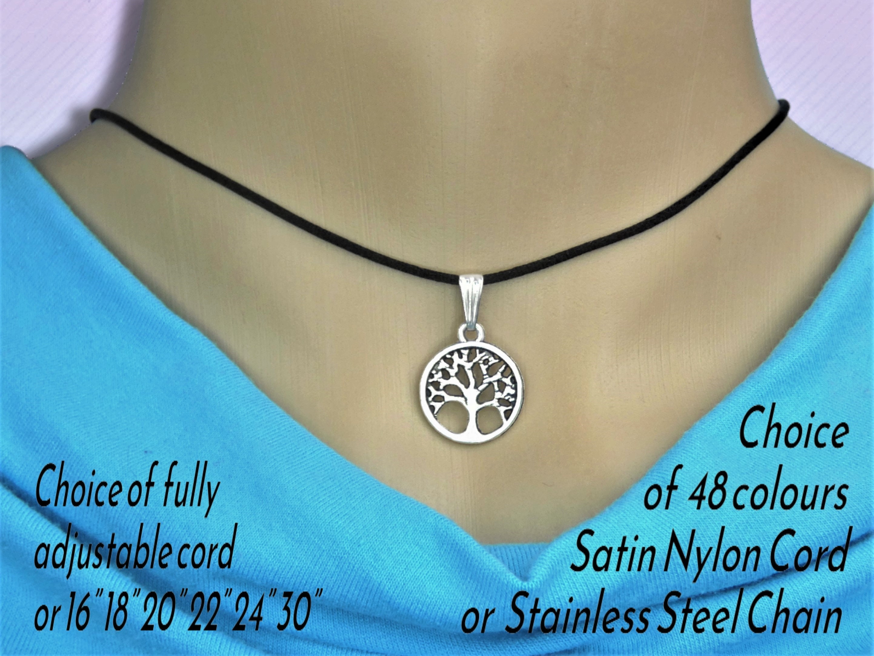 Small Tree Pendant Necklace on Cord or Chain, Unisex Tree of