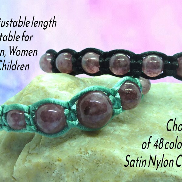 Bracelet unisexe en macramé lépidolite, cadeau de bijoux en cristal de chakra, cordelette tissée réglable, pierre naturelle, pierre précieuse, couleur personnalisée