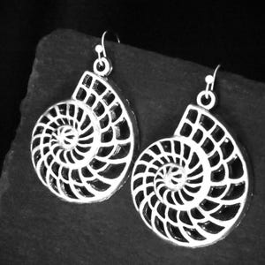 Large Nautilus Shell Earrings, Statement Fibonacci Spiral Jewellery, Clip on or Pierced Options