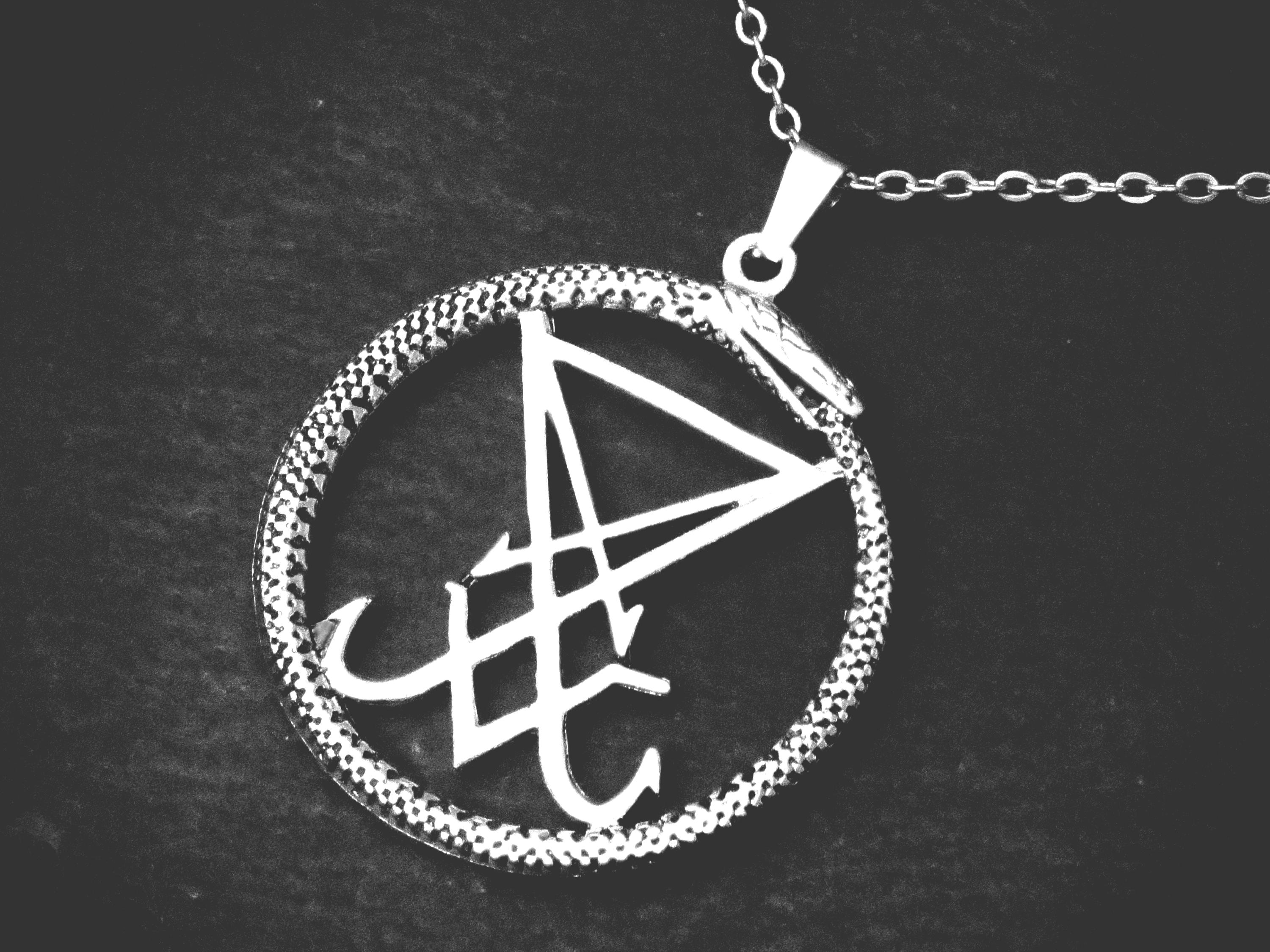 Lucifer Rava Chain Large Lucifer Sigil in Ouroboros Necklace, Statement Satanic Jewellery ...