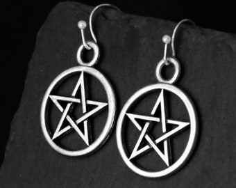 Pentagram Earrings for pierced or non pierced ears, 2cm Pentacle Jewelry Gift, Clip on or 925 Sterling Silver, Lever Back, Stainless Steel