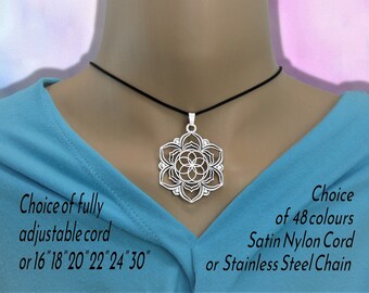 Lotus Flower of Life Necklace, Statement Pendant, Cord or Chain