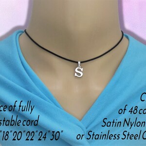 Initial Necklace, Silver Stainless Steel Letter Jewellery, Cord or Chain image 2