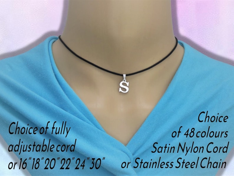 Initial Necklace, Silver Stainless Steel Letter Jewellery, Cord or Chain image 2