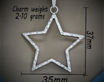 Large Hammered Star Pendant Necklace on Cord or Chain, Open