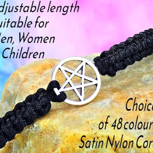 Pentagram Bracelet, Pentacle Charm,  Unisex Adjustable Macramé