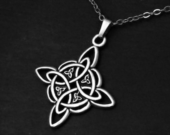 Witch's Knot Pendant Necklace on Cord or Chain, Wiccan Jewelry Gift, Adjustable Rope Choker or 16 18 20 22 24 26 28 30 inch Stainless Steel