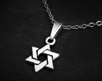 Star of David Pendant Necklace on Cord or Chain, Small Star Jewelry Gift, Adjustable Choker or 16 18 20 22 24 30 inch  Stainless Steel UK