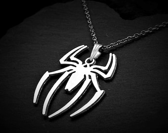 Spider Pendant Necklace on Cord or Chain, Unisex Large Spider Jewelry Gift, Adjustable Rope Choker or 16 18 20 22 24 30 inch Stainless Steel