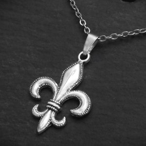 Unisex Fleur de lys Pendant Necklace on Cord or Chain, Fleur de lis Jewelry Gift, Adjustable Choker or 16 18 20 22 24 30 inch
