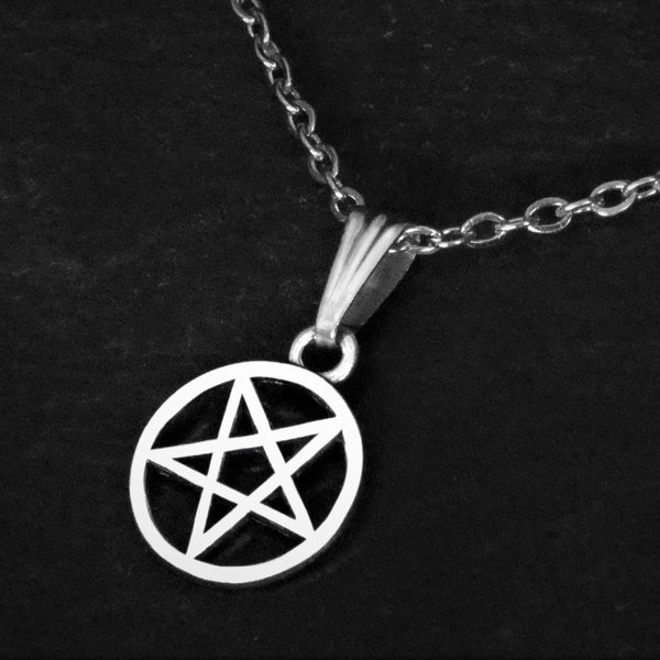 Simple Inverted Pentagram Necklace, Cord or Chain, Silver Pentacle Jewelry Gift Adjustable Choker or 16 18 20 22 24 30 inch Stainless Steel