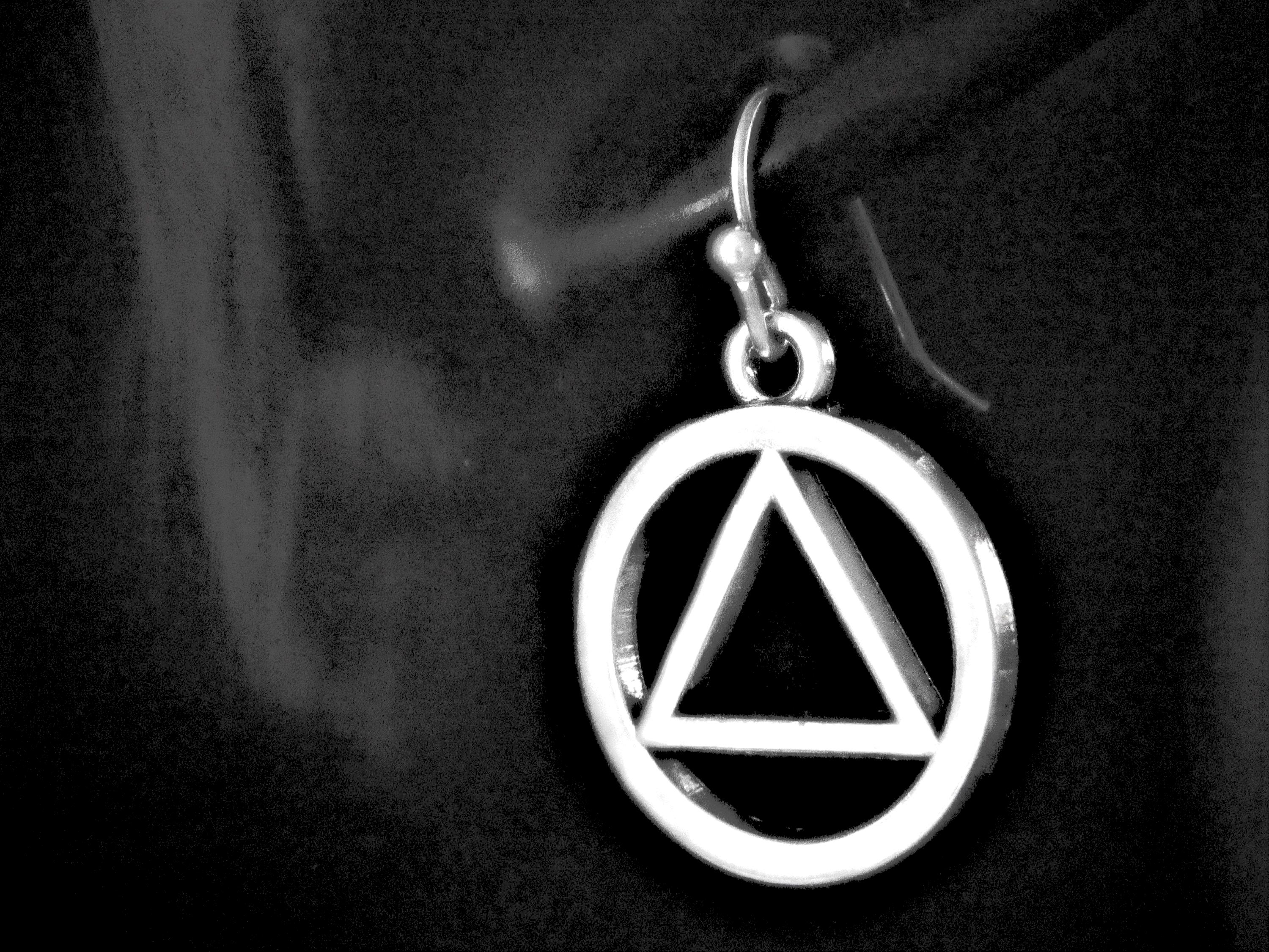 AA Symbol Earrings, Sober Birthday Jewelry Gift, Recovery Sobriety, Clip on or 925 Sterling Silver Lever Back, Stainless Steel Stud, Hook,