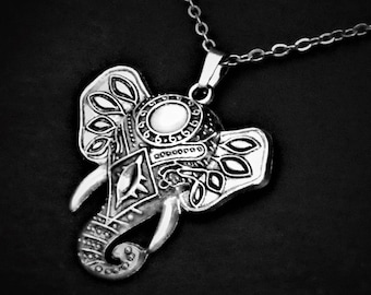 Unisex Large Elephant Pendant Necklace on Cord or Chain Ganesh Jewelry Gift Adjustable Choker or 16 18 20 22 24 30 inch Stainless Steel