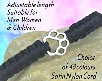 Paw Print Bracelet, Unisex Pet loss Jewelry Gift, Adjustable Macrame with Charm, Dog Cat Pet Lover Gift, Cord Rope, Woven Knotted Braided