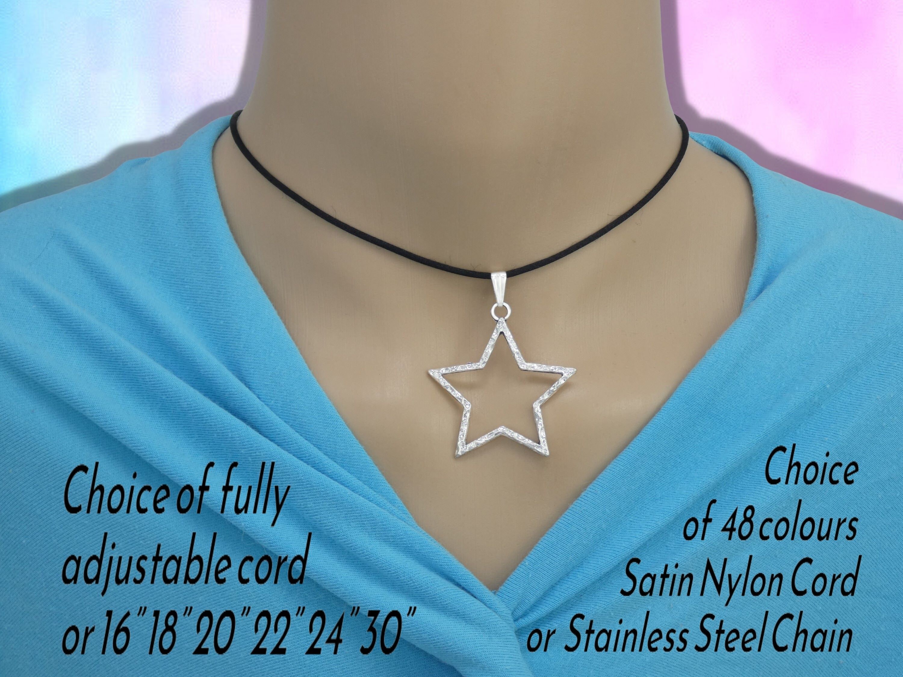 Extra Large Hammered Star Pendant Necklace on Cord or Chain Extra Large Hammered Star Pendant Necklace on Cord or Chain