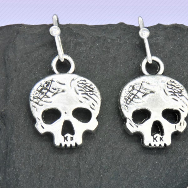 Skull Earrings, Skeleton Jewellery Gift, Customised Clip on, 925 Sterling Silver, Lever Back Hoop, Stud, Stainless Steel Hook +