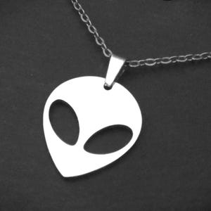 Alien Necklace, Gold or Silver Stainless Steel Pendant , Cord or Chain