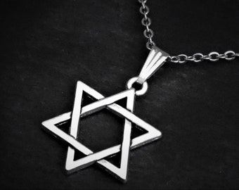 Unisex Star of David Pendant Necklace on Cord or Chain, Israel Star Jewelry Gifts, Adjustable  or 16 18 20 22 24 30 inch Stainless Steel