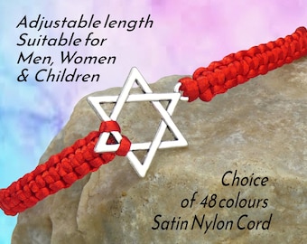 Large Star of David Bracelet, Israel Star Jewelry Gift, Adjustable Macrame with Charm, Woven Cord Rope String, Custom Colour, Mens UK