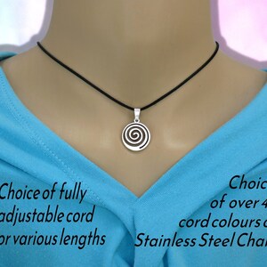 Unisex Simple Spiral Pendant Necklace on Cord or Chain, Celtic Swirl Jewelry Gift, Adjustable or 16 18 20 22 24 30 inch Stainless Steel