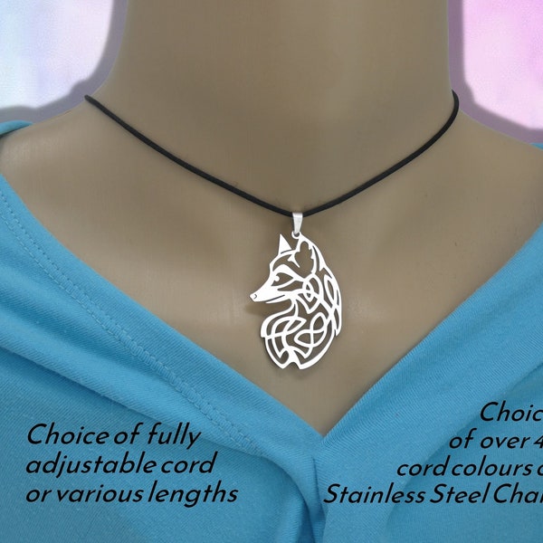 Unisex Stainless Steel Fox Pendant Necklace on Cord or Chain, Large Fox Jewelry Gifts, Adjustable Choker or 16 18 20 22 24 26 28 30 inch