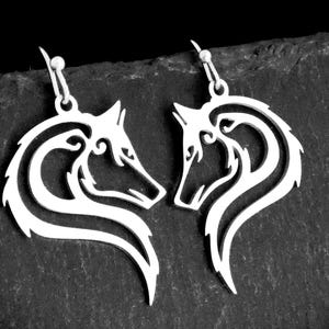 Wolf Head Earrings, Gold or Silver Stainless Steel Spirit Animal Jewellery, Clip on or Pierced Options