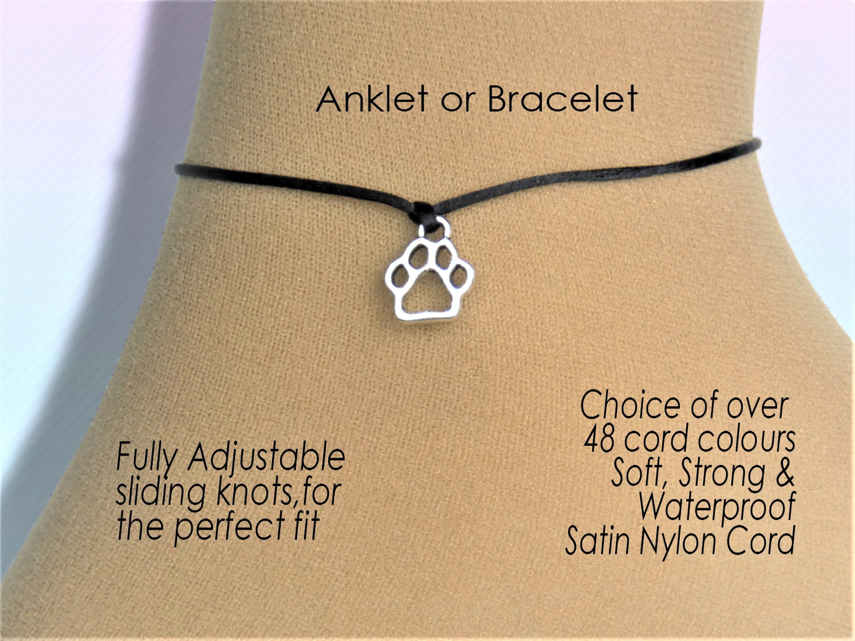 Paw Print Anklet or Bracelet Animal Lover Jewelry Gifts Charm