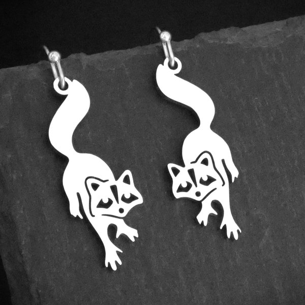Raccoon Earrings, Trash Panda Jewelry Gift for pierced or non pierced ears, Clip on or 925 Sterling Silver, Lever Back, Stainless Steel Stud