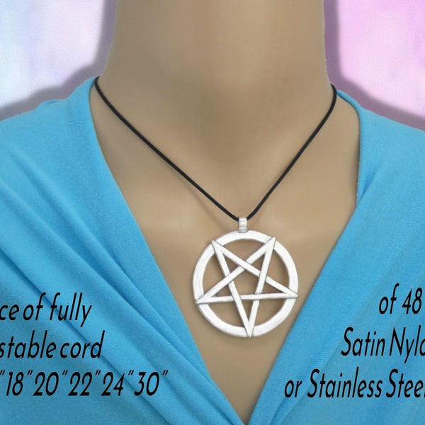Extra Large Inverted Pentagram Necklace, Cord or Chain, Reverse Pentacle Jewelry Gift, Adjustable or 16 18 20 22 24 30 inch Stainless Steel