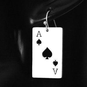 Große Pik Ass Ohrringe, Edelstahl Spielkarte Schmuck Geschenk, Clip oder 925 Sterling Silber / Edelstahl Brisur oder Haken