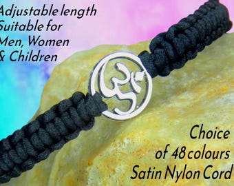 OM Bracelet, Yoga Charm, Unisex Adjustable Macrame Cord