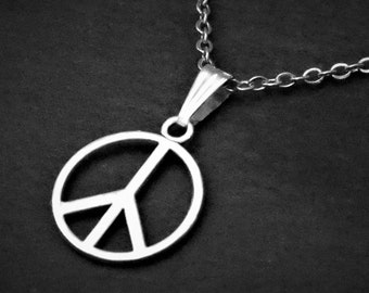 Peace Zeichen Anhänger Halskette auf Kordel oder Kette, Peace Symbol Schmuck Geschenk Verstellbares Seil Choker oder 16 18 20 22 24 30 Zoll Edelstahl