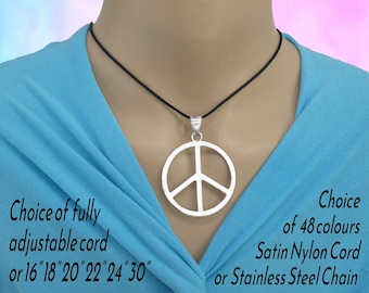 Extra Large Peace Sign Necklace, Statement Peace Symbol Pendant, Cord or Chain