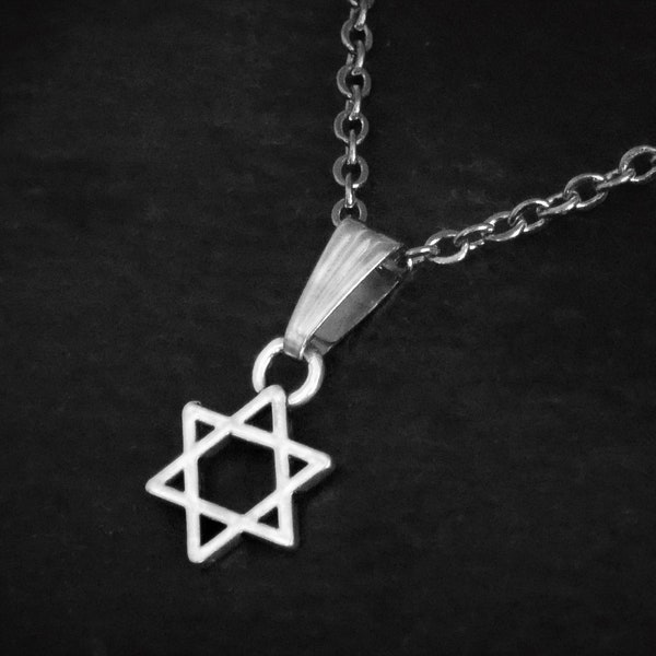 Tiny Star of David Pendant Necklace on Cord or Chain, Small Jewish Star Jewelry Gift,  Adjustable Choker or 16 18 20 22 24 30 inch Steel