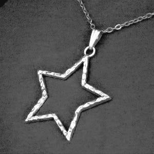 Large Hammered Star Pendant Necklace on Cord or Chain, Open Star Jewelry Gift, Adjustable Choker or 18 20 22 24 26 28 30 inch